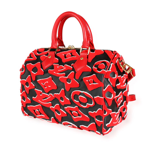 Louis Vuitton Louis Vuitton x Urs Fischer Limited Black & Red Tufted Monogram Canvas Speedy 25