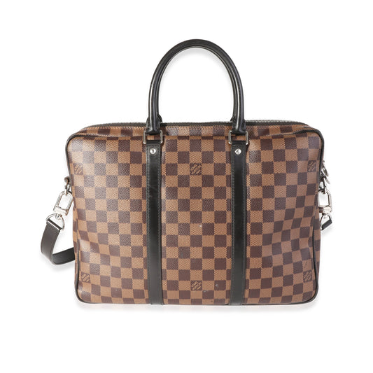 Louis Vuitton Damier Ebene & Black Leather Porte-Documents Voyage PM