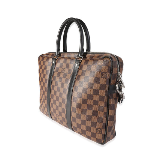 Louis Vuitton Damier Ebene & Black Leather Porte-Documents Voyage PM