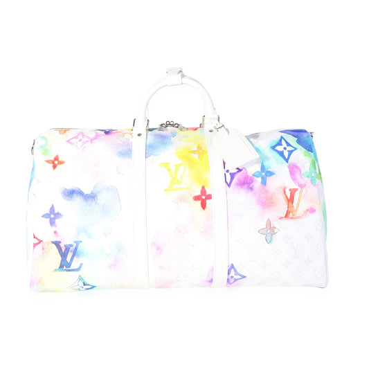 Louis Vuitton Louis Vuitton White Monogram Watercolor Keepall Bandoulière 50