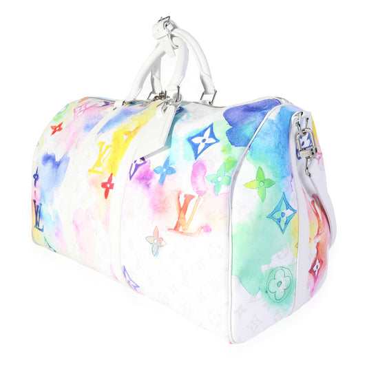 Louis Vuitton Louis Vuitton White Monogram Watercolor Keepall Bandoulière 50