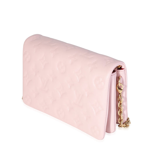 Louis Vuitton Louis Vuitton Pink Monogram-Embossed Puffy Lambskin Leather Pochette Coussin