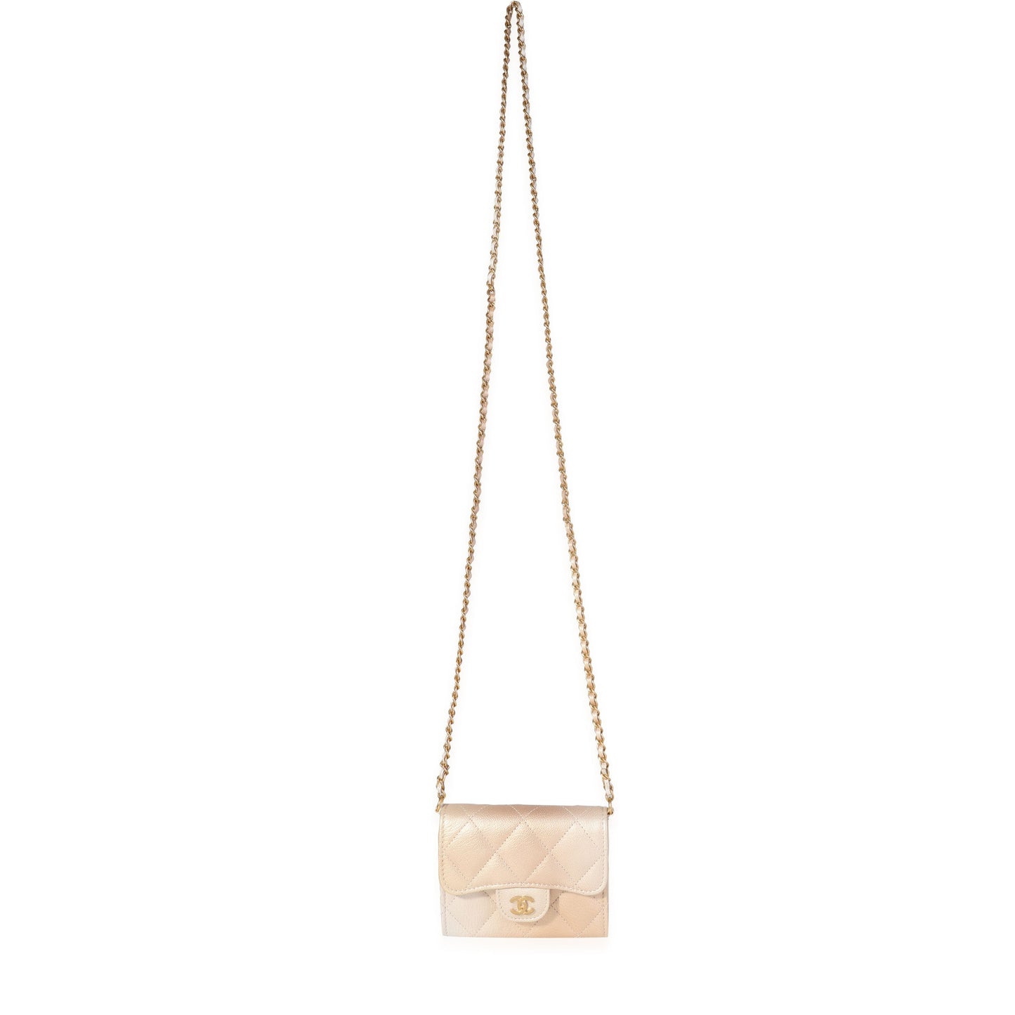 Chanel Gold Metallic Ombré Quilted Goatskin Classic Mini Clutch with Chain