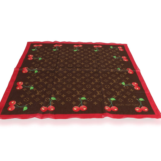 Louis Vuitton Louis Vuitton x Takashi Murakami Brown Monogram Cerises Cotton Square Scarf