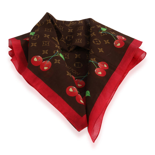 Louis Vuitton Louis Vuitton x Takashi Murakami Brown Monogram Cerises Cotton Square Scarf
