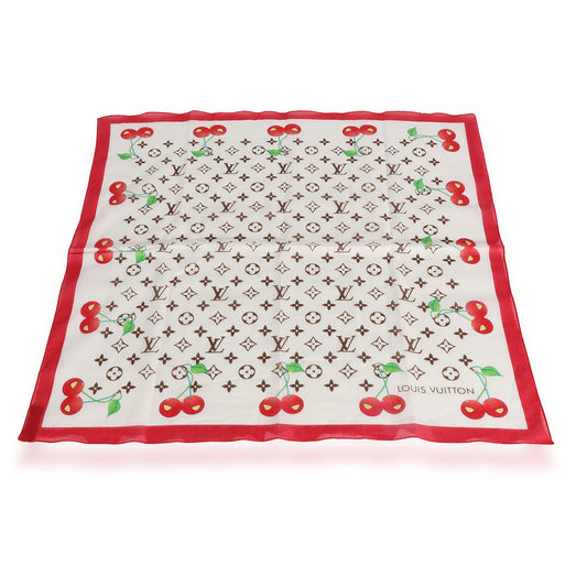 Louis Vuitton Louis Vuitton x Takashi Murakami White Monogram Cerises Cotton Square Scarf