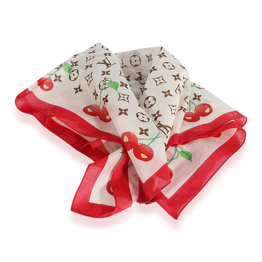 Louis Vuitton Louis Vuitton x Takashi Murakami White Monogram Cerises Cotton Square Scarf