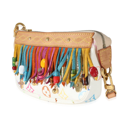 Louis Vuitton Louis Vuitton Vintage White Monogram Multicolor Fringe Pochette Accessories