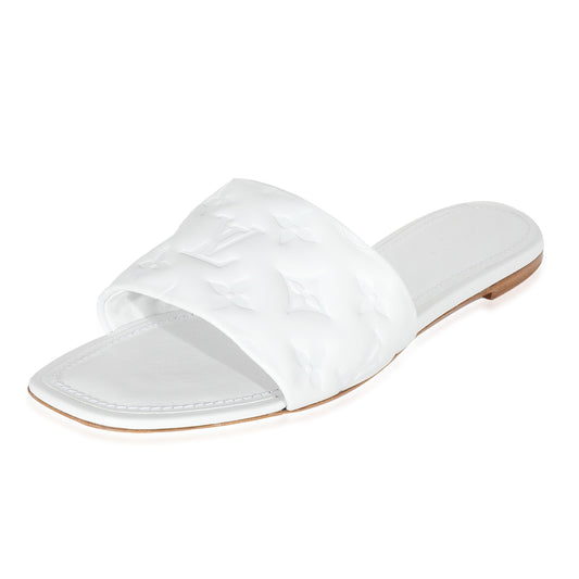 Louis Vuitton Louis Vuitton White Monogram Embossed Lambskin Revival Flat Mule