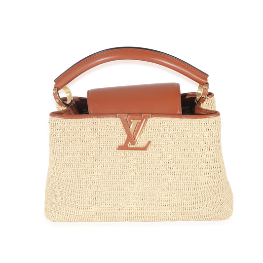 Louis Vuitton Caramel Leather & Beige Raffia Capucines MM