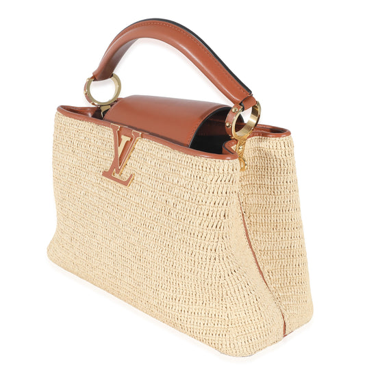 Louis Vuitton Caramel Leather & Beige Raffia Capucines MM