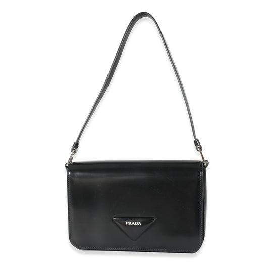 Prada Black Brushed Leather Shoulder Bag