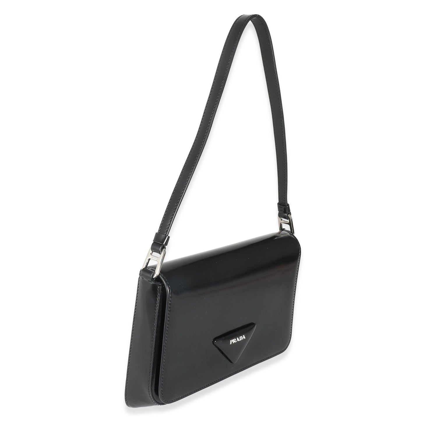 Prada Black Brushed Leather Shoulder Bag