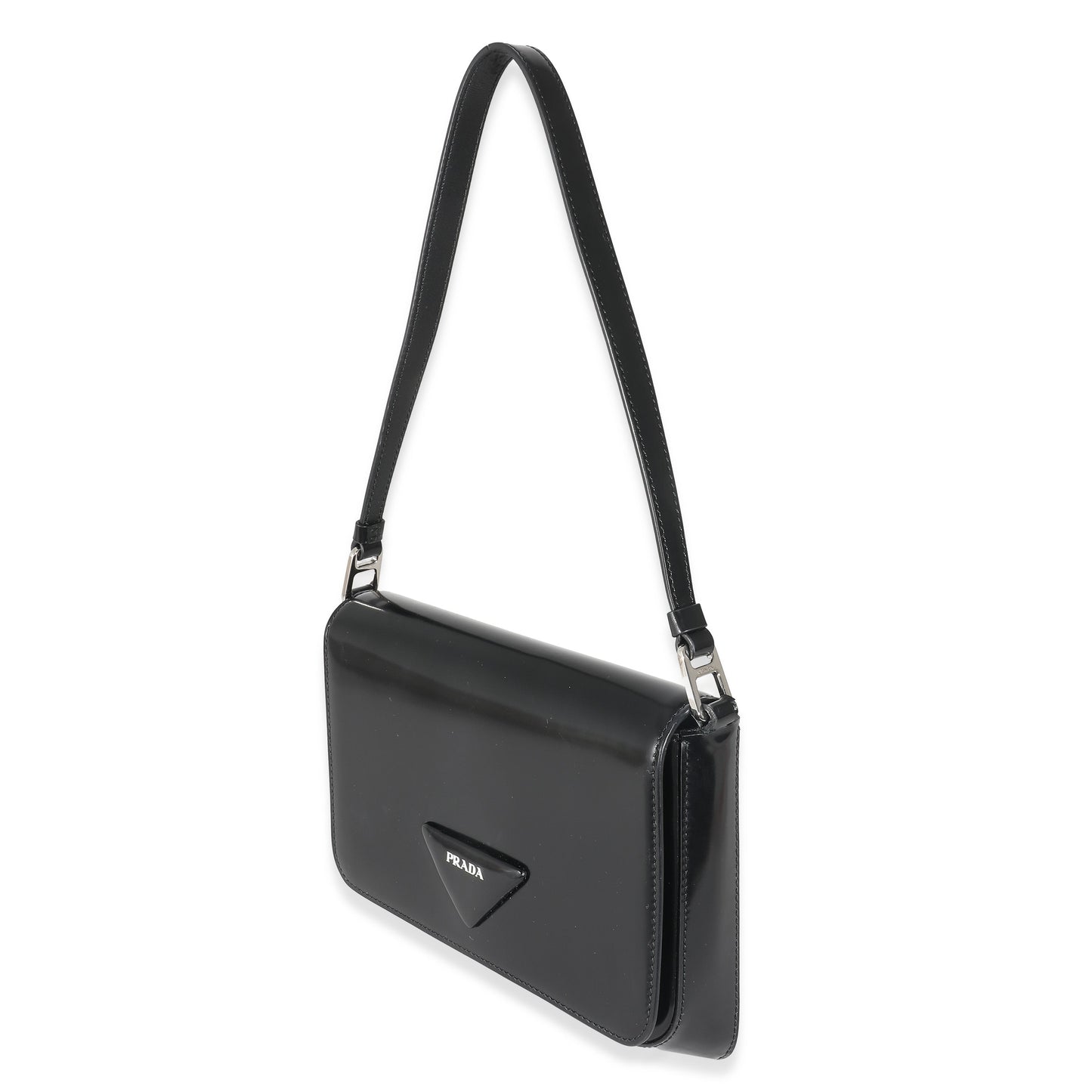 Prada Black Brushed Leather Shoulder Bag