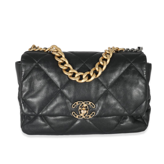 Chanel Black Shiny Lambskin Large Chanel 19 Flap Bag