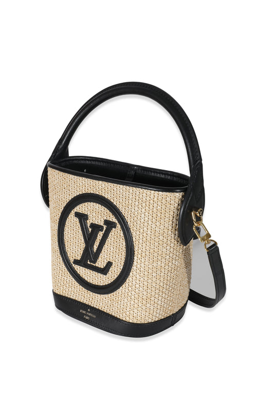 Louis Vuitton Louis Vuitton Black Beige Raffia Petit Bucket Bag