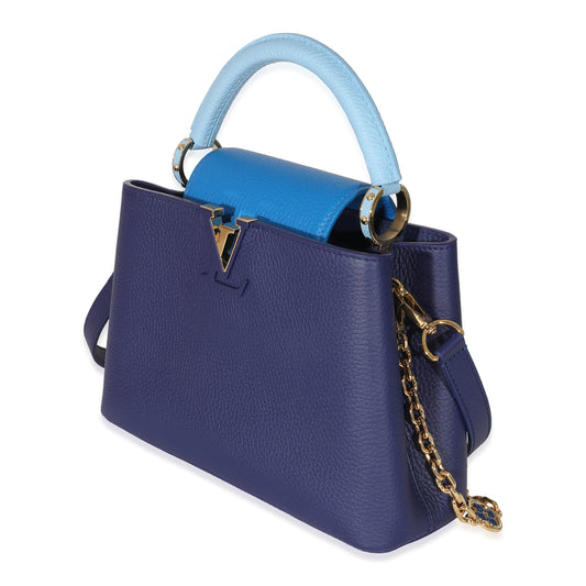Louis Vuitton Louis Vuitton Taurillon Blue Tan Monogram Flowers Capucines BB