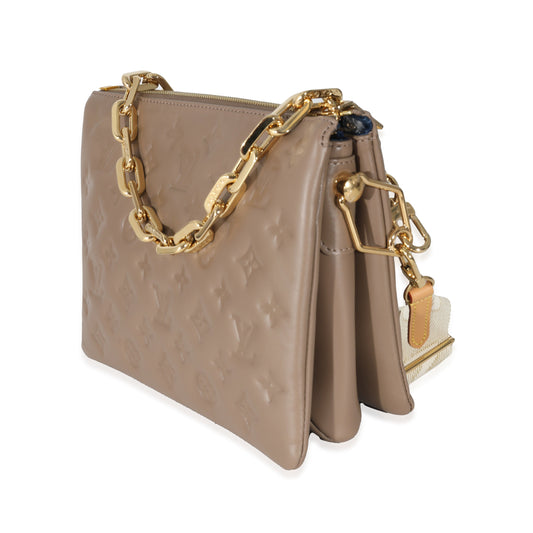 Louis Vuitton Louis Vuitton Taupe Monogram Embossed Lambskin Coussin PM