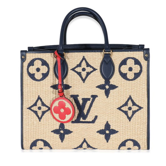 Louis Vuitton Louis Vuitton Navy Calfskin Monogram Raffia Giant OnTheGo MM