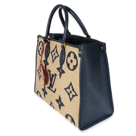 Louis Vuitton Louis Vuitton Navy Calfskin Monogram Raffia Giant OnTheGo MM