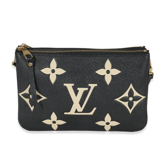 Louis Vuitton Black Beige Giant Monogram Empreinte Double Zip Pochette