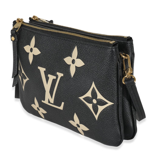 Louis Vuitton Black Beige Giant Monogram Empreinte Double Zip Pochette