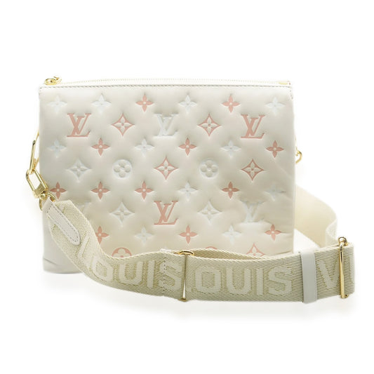 Louis Vuitton Natural Creme Lambskin Embossed Monogram Coussin PM