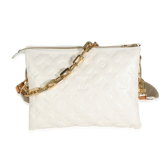 Louis Vuitton Cream Puffy Lambskin Monogram Coussin PM