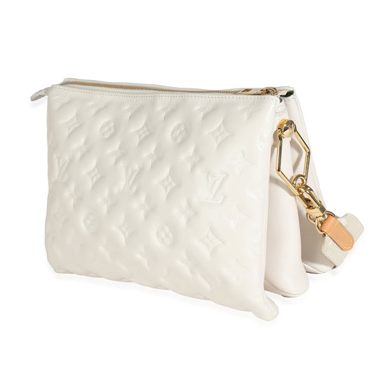 Louis Vuitton Cream Puffy Lambskin Monogram Coussin PM