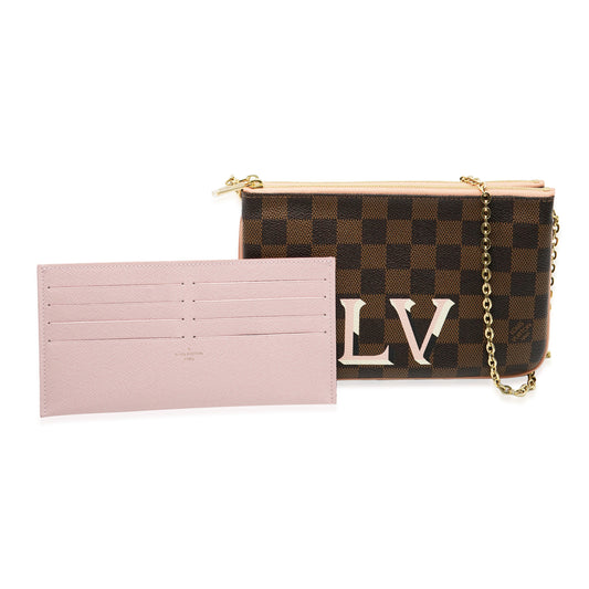 Louis Vuitton Louis Vuitton Pink Damier Ebene Canvas Double Zip Pochette