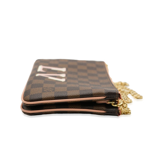 Louis Vuitton Louis Vuitton Pink Damier Ebene Canvas Double Zip Pochette