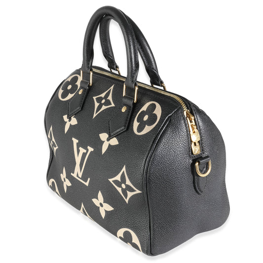 Louis Vuitton Black Beige Monogram Empreinte Speedy Bandouliere 25