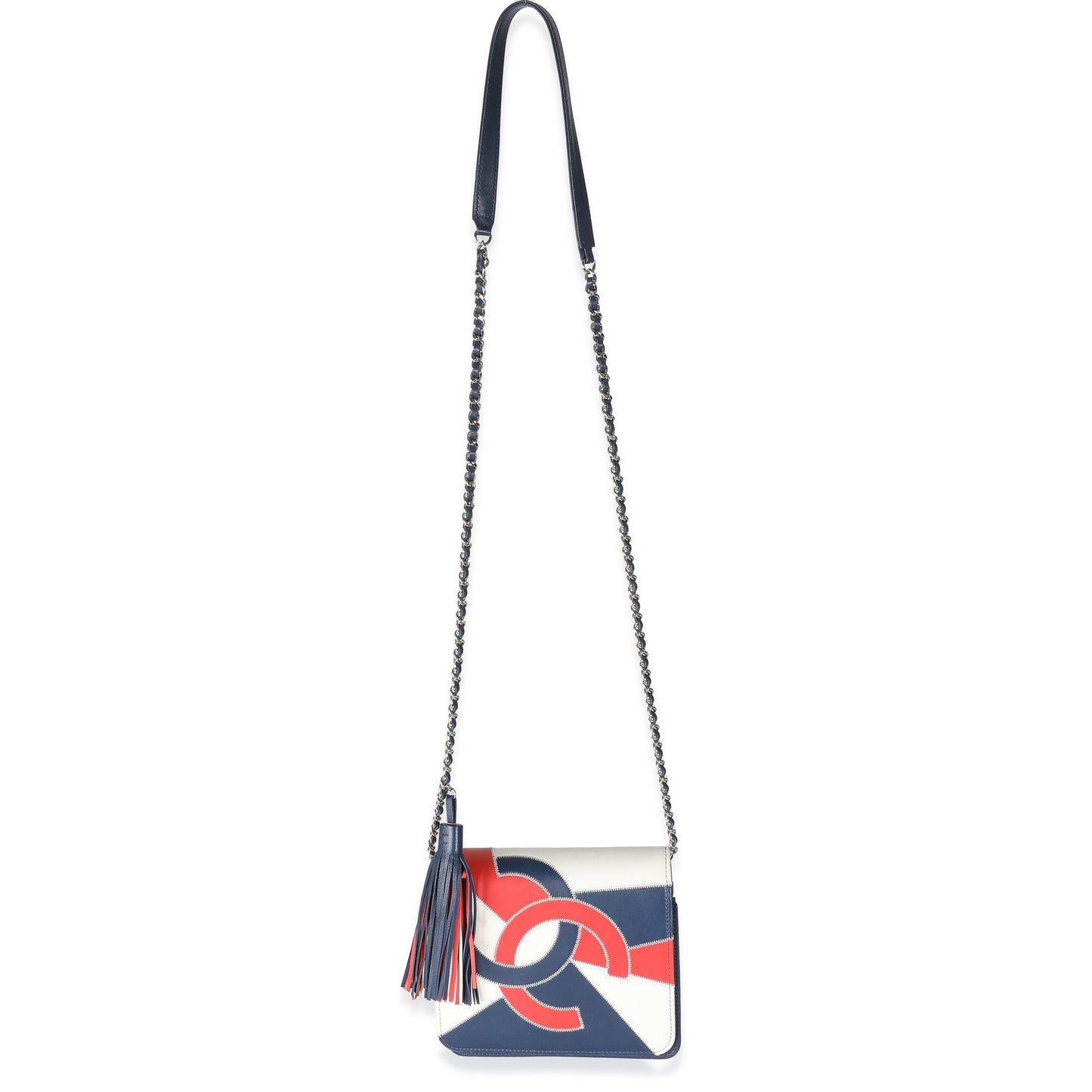 Chanel Red Blue White Lambskin Patchwork CC Flap Bag