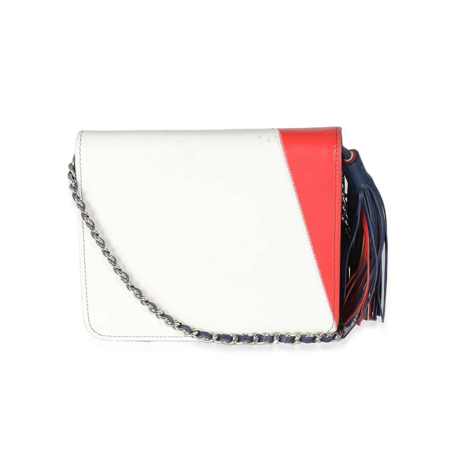 Chanel Red Blue White Lambskin Patchwork CC Flap Bag