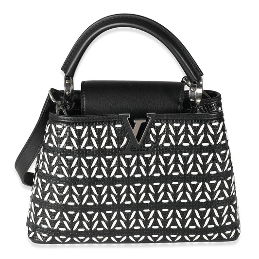 Louis Vuitton Black White Woven Calfskin Tressage Capucines BB