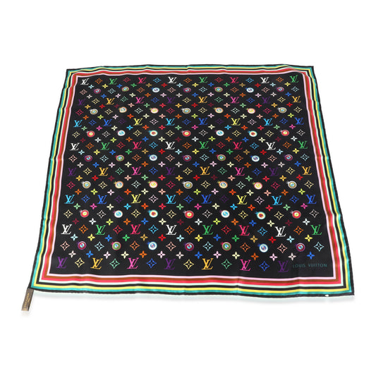 Louis Vuitton Black Multicolor Silk Murakami Eye Love Scarf
