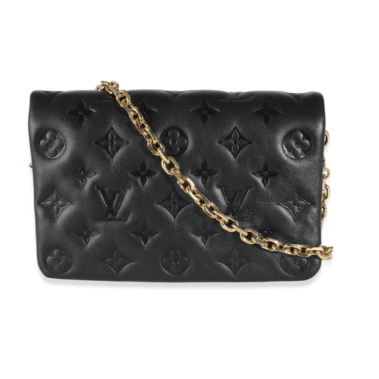 Louis Vuitton Black Monogram Embossed Puffy Lambskin Pochette Coussin
