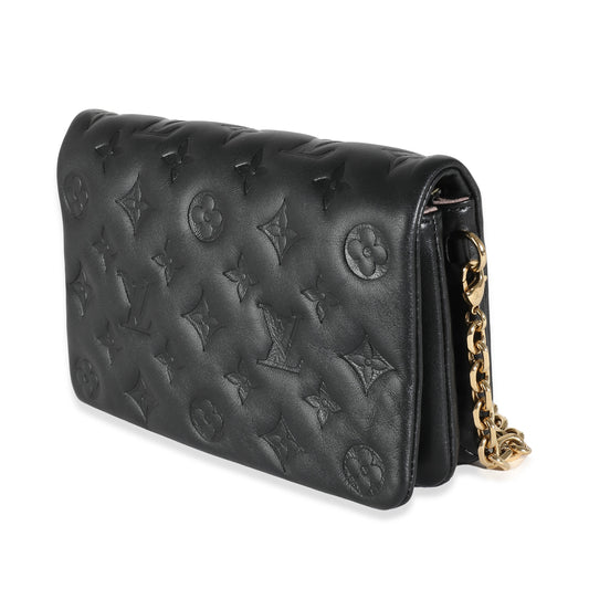 Louis Vuitton Black Monogram Embossed Puffy Lambskin Pochette Coussin