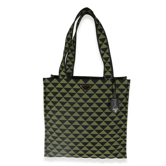 Prada Black Green Jacquard Triangolo Symbole Shopping Tote