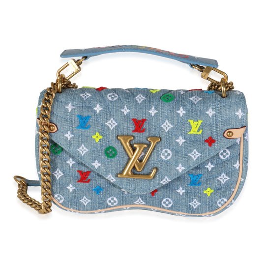 Louis Vuitton Blue Embroidered Monogram Denim New Wave MM