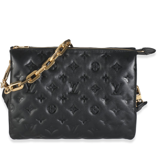 Louis Vuitton Black Lambskin Embossed Monogram Coussin PM