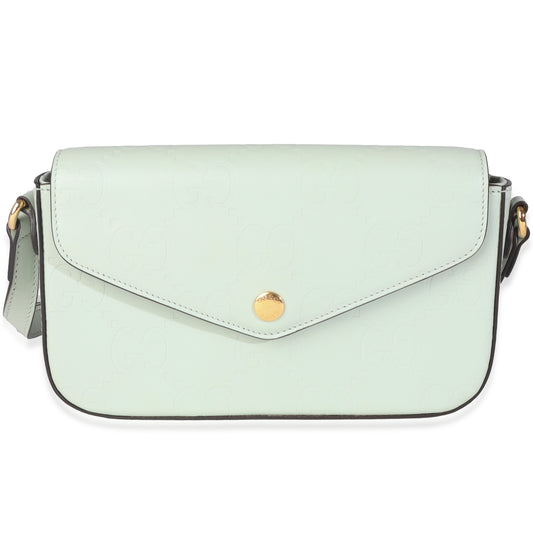 Gucci Pale Green Calfskin GG Super Mini Shoulder Bag