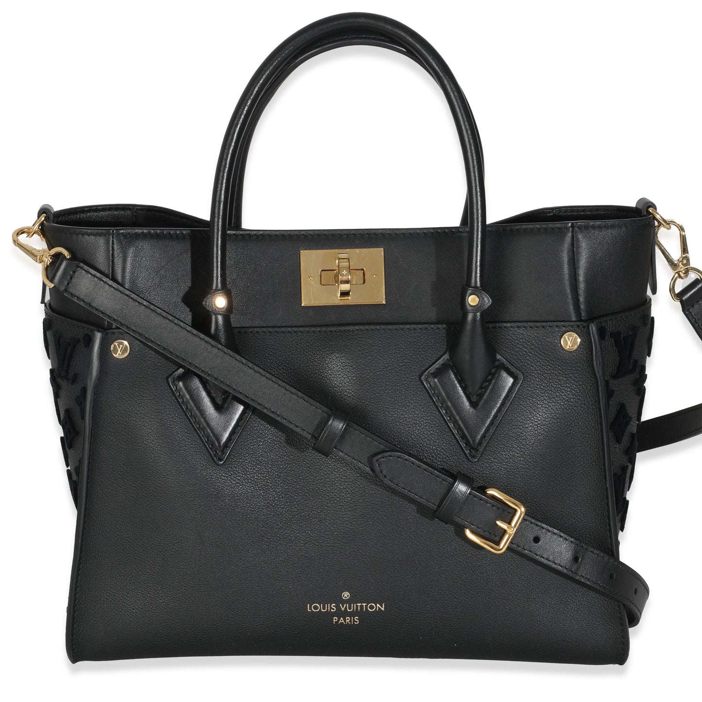 Louis Vuitton Black Calfskin Monogram Tufting On My Side MM