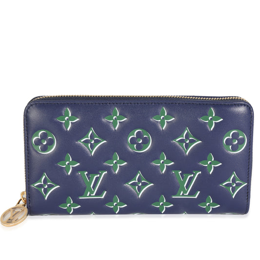 Louis Vuitton Blue Green Lambskin Monogram Coussin Zippy Wallet