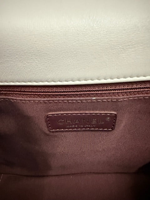 Chanel Light Pink Quilted Glazed Calfskin Medium Gold Bar Top Handle Flap Bag