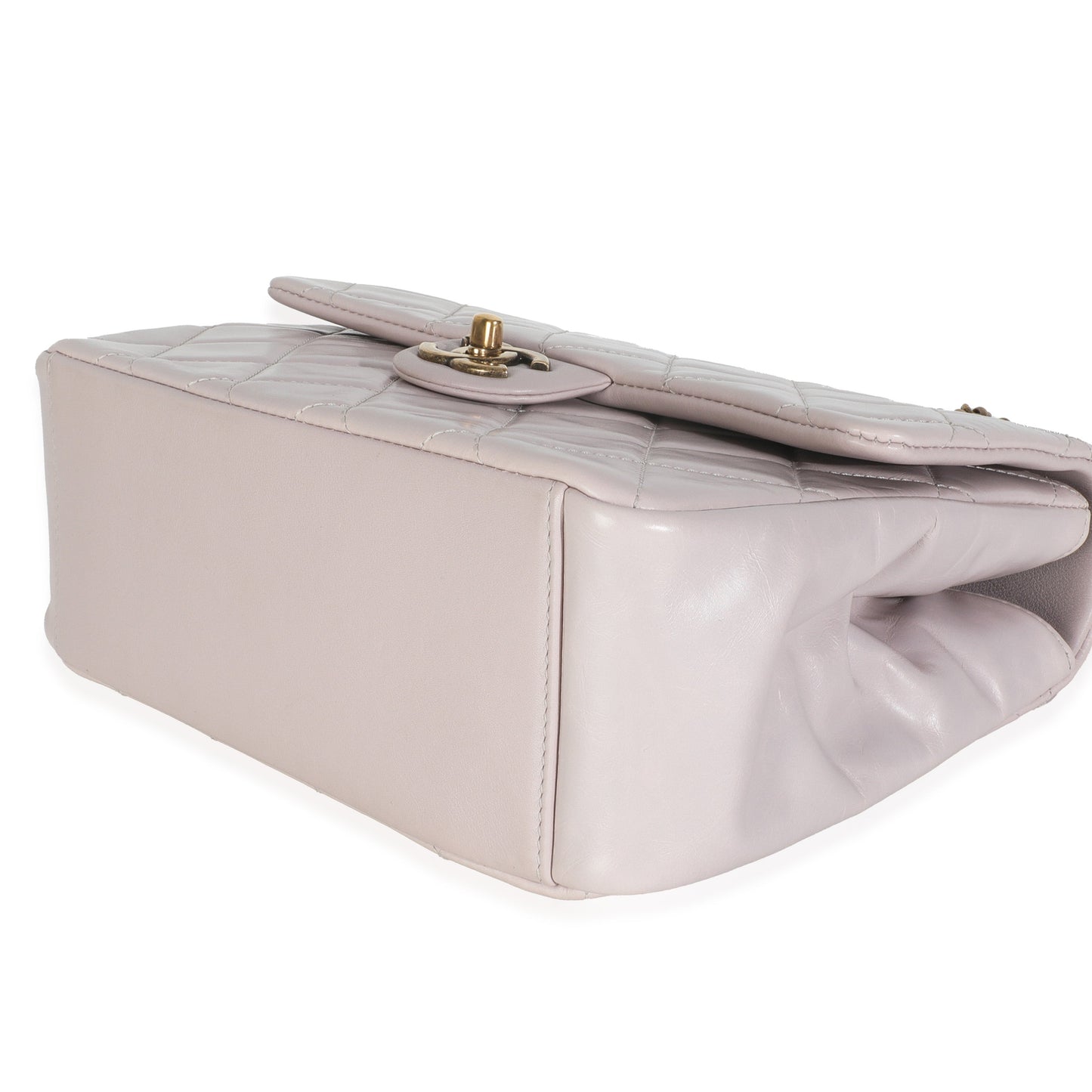 Chanel Light Pink Quilted Glazed Calfskin Medium Gold Bar Top Handle Flap Bag