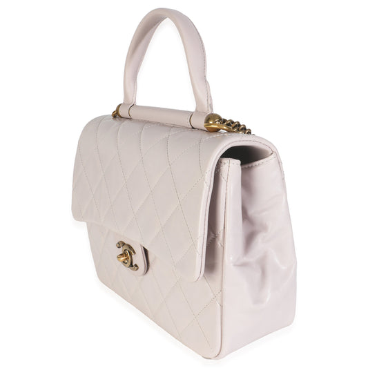 Chanel Light Pink Quilted Glazed Calfskin Medium Gold Bar Top Handle Flap Bag