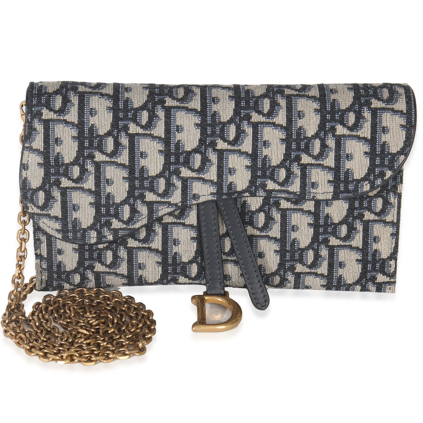 Dior Blue Oblique Canvas Saddle Chain Pouch