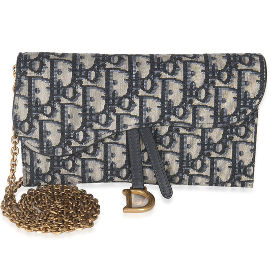 Dior Blue Oblique Canvas Saddle Chain Pouch