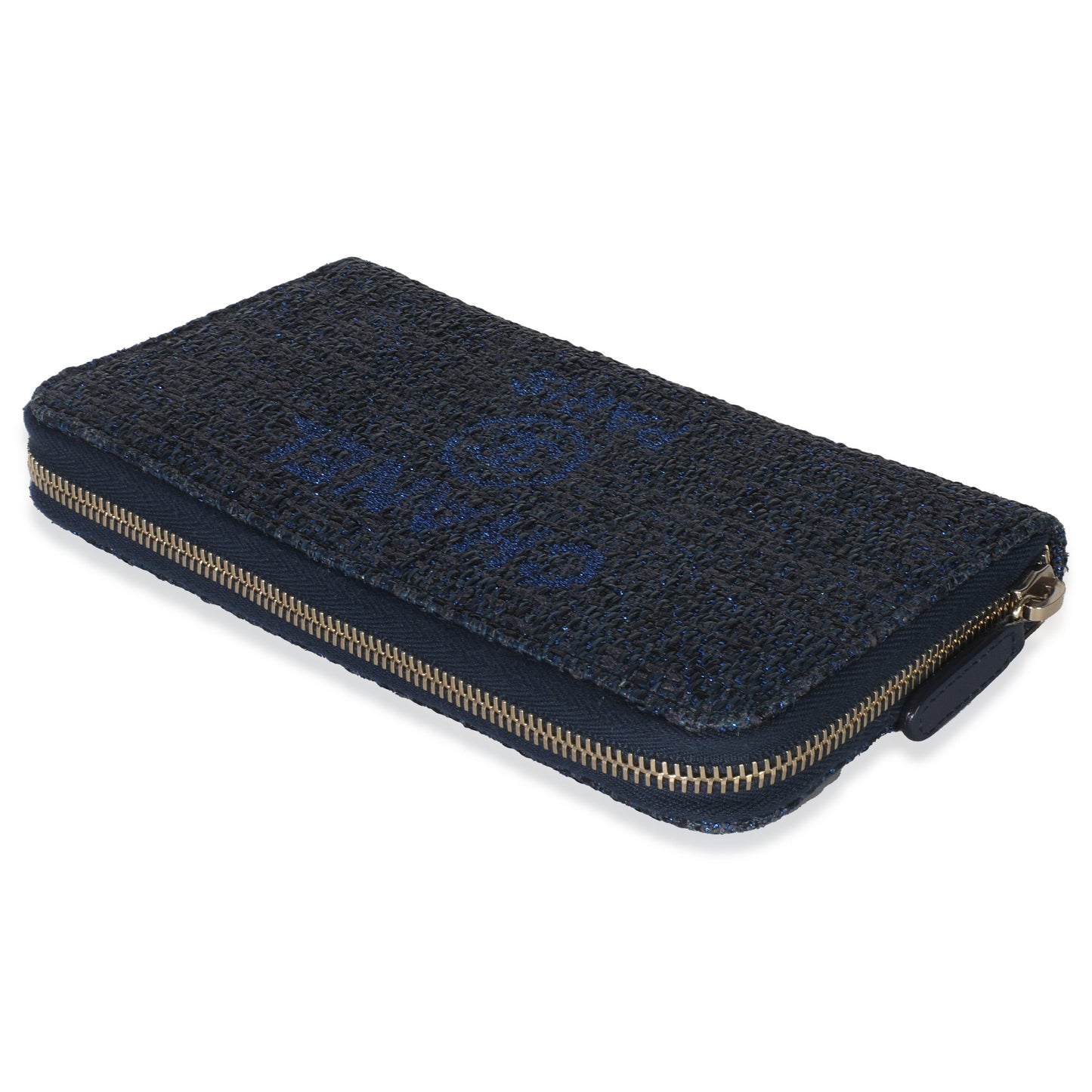Chanel Blue Metallic Lurex Canvas Deauville Zip Around Wallet